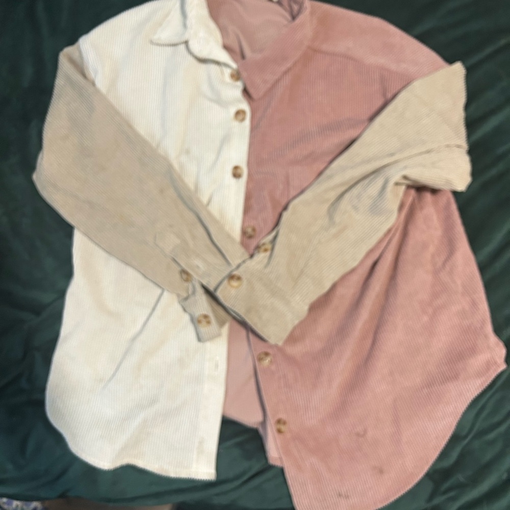 Two-Tone Corduroy Button-Up Shirt